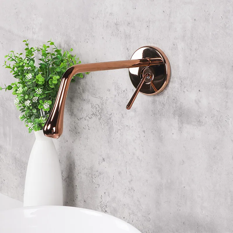 Bathroom Basin Faucets Hot & Cold Brass Wall Mounted Sink Water Taps Single Handle Unique Design Rose Gold/Black/Chrome/Gun Grey