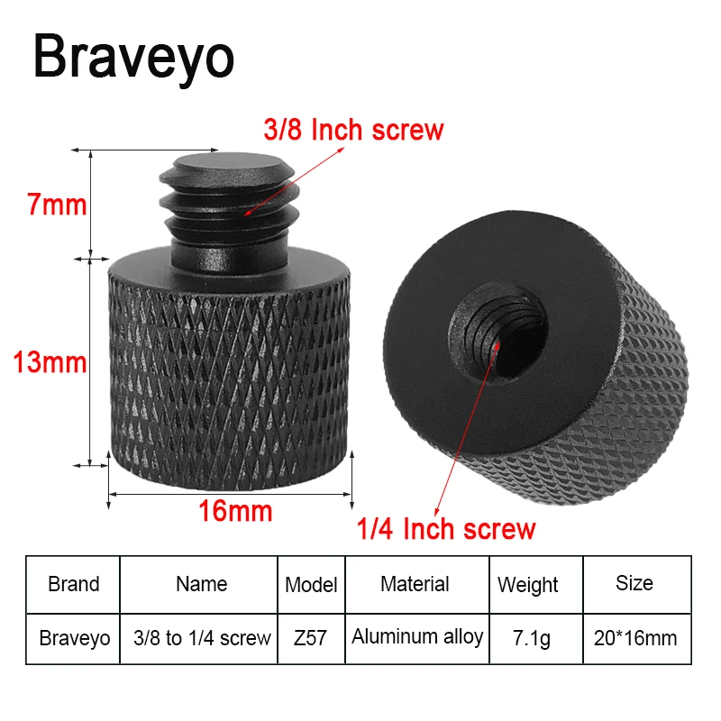 Universal 1/4-20 to 3/8-16 Inch Conversion Screw Photography Equipment Aluminum Alloy Camera Screw Ballhead Tripod Adapter