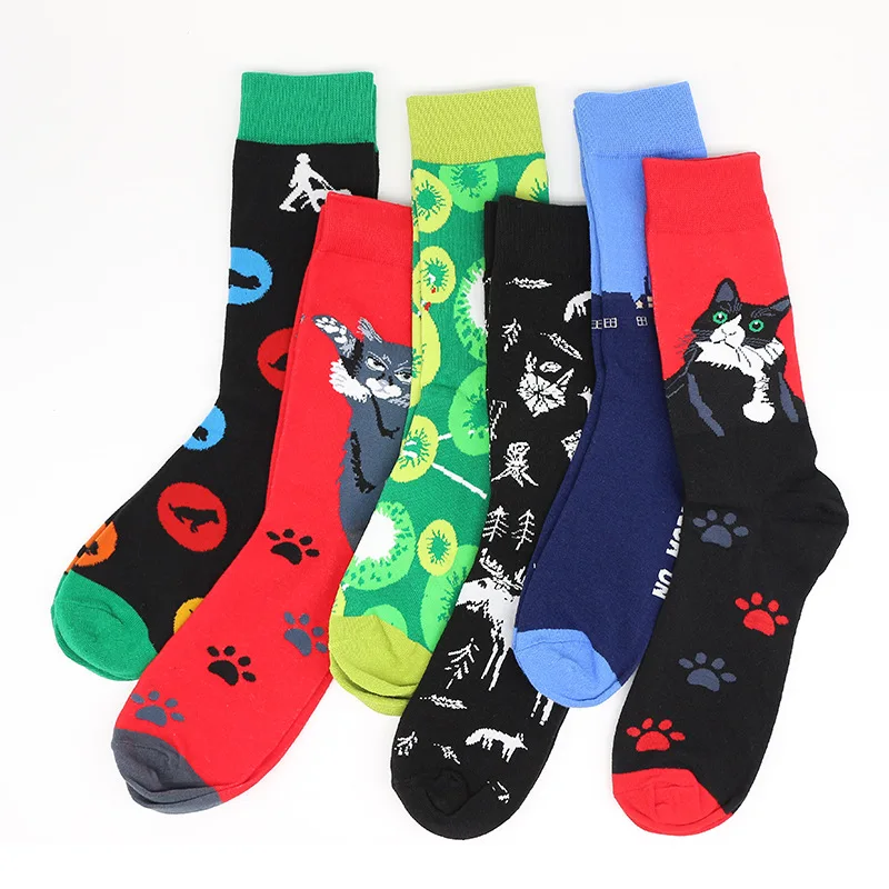 Cartoon animal cat trendy socks men's Harajuku style Street Men's mid-calf socks autumn and winter new cotton socks