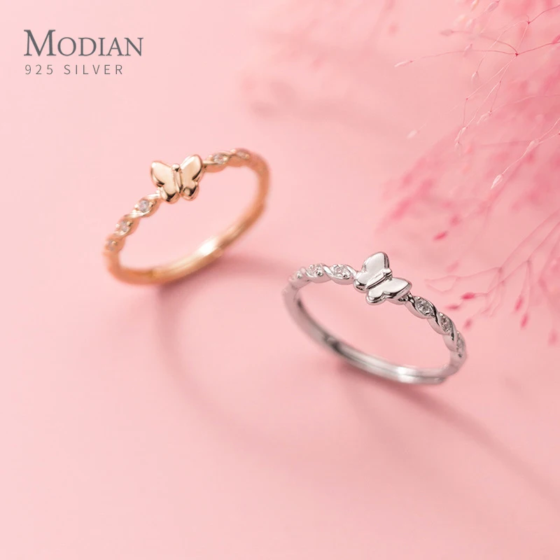 

Modian Dazzling Clear CZ Simple Dancing Butterfly 100% 925 Sterling Silver Adjustable Rings for Women Insect Rings Fine Jewelry