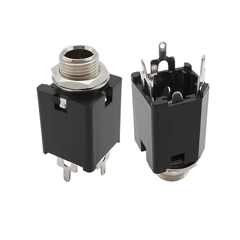 2Pcs 6.35mm 1/4 inch Audio Plug Socket 3 Pin/5 Pin Headphone Jack Connector with Nut PJ612A