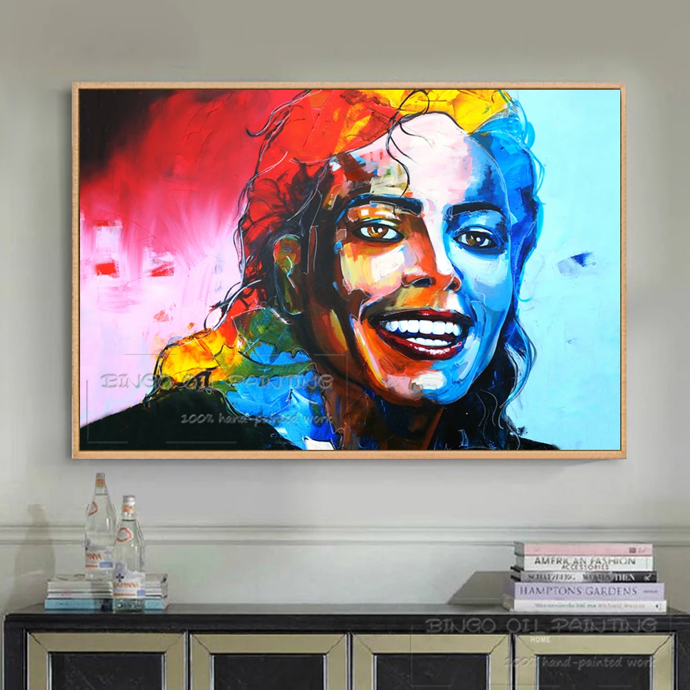 Fashion Design Hand-painted High Quality Michael Jackson Figure Oil Painting Super Pop Star Singer Michael Jackson Oil Painting