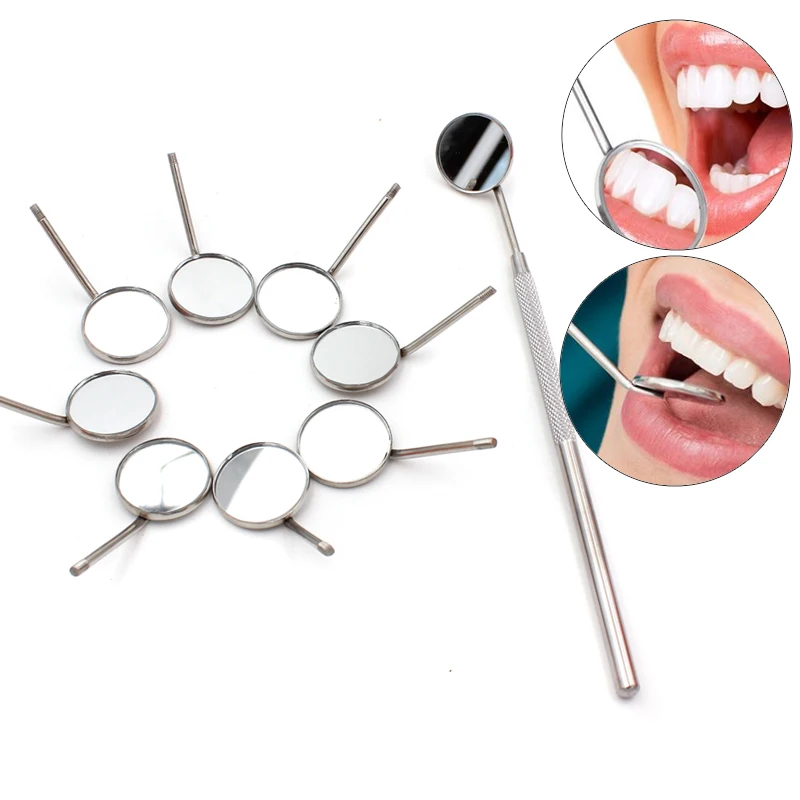 

10Pcs Dental Mouth Mirror Reflector With 1Pcs Handle Dentist Equipment Stainless Steel Dental Mouth Mirror Oral Care Tool Kit