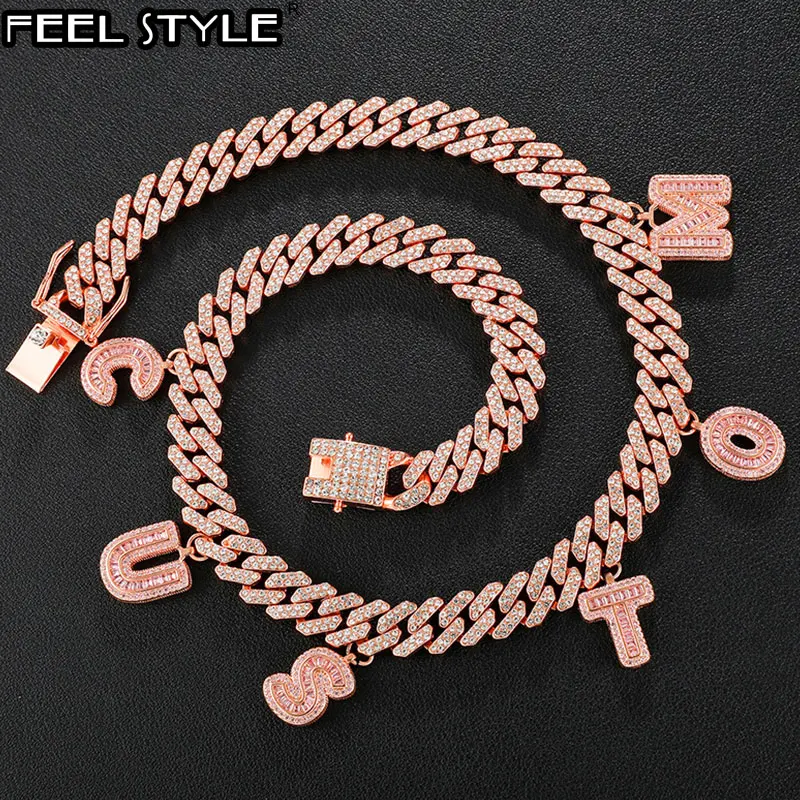 

Hip Hop A-Z Custom Baguette Letter With 12MM Full Iced Out Prong Cuban Chain Bling Rapper Necklaces Bracelet For Men Jewelry