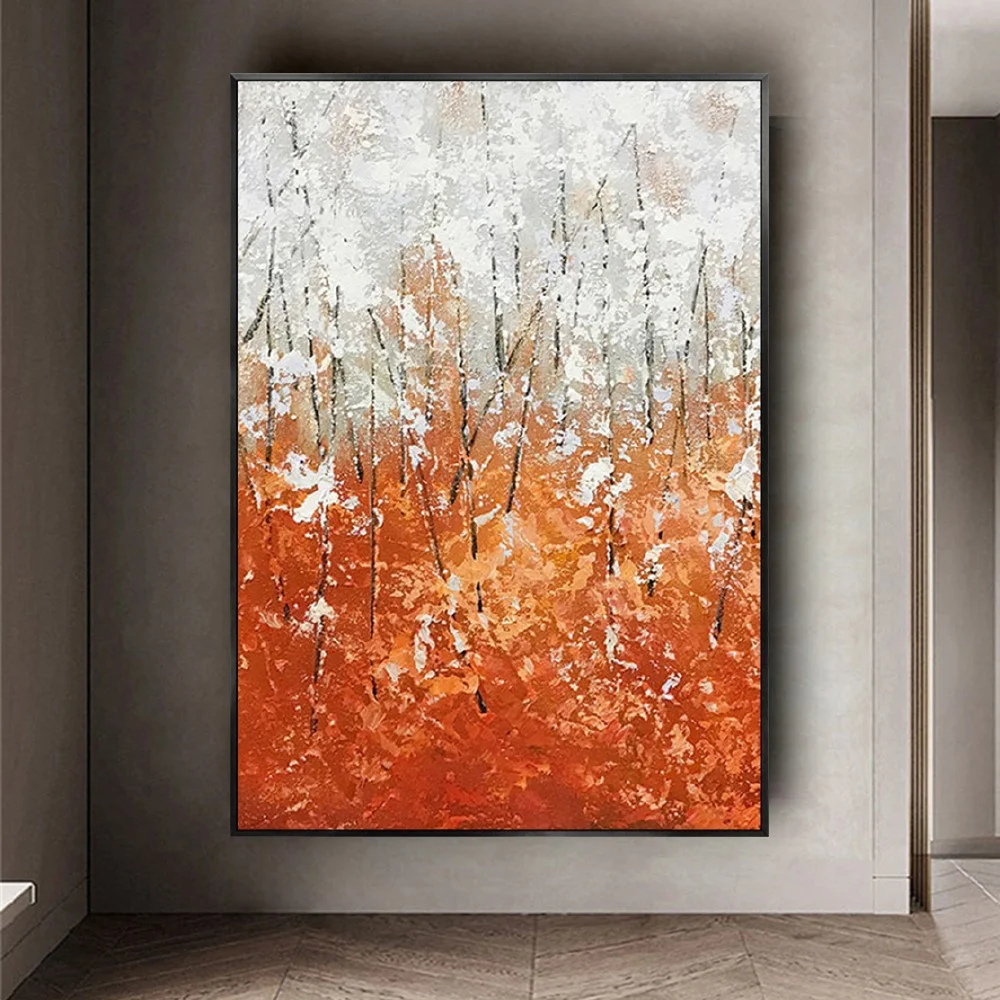 100% Hand-Painted Abstract Oil Painting On Canvas Poster Orange Red Modern Mural For Living Room Luxury Huge Wall Art Pictures