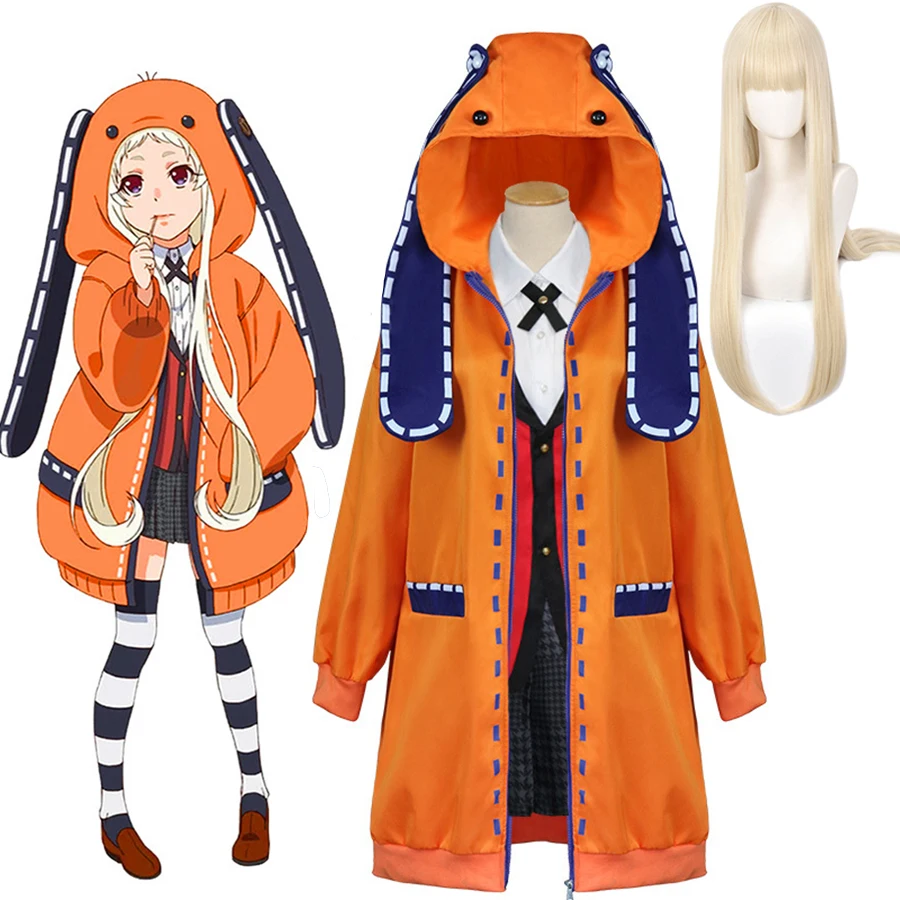 

Anime Kakegurui Cosplay Costumes Runa Yomozuki Kakegurui Hoodie School Uniforms Wig Halloween Costume Dress For Women Girls