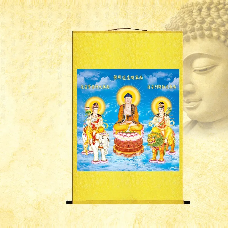 

(customized) Huayan three saints Bodhisattvas portraits, silk paintings Buddhist hall worship hanging pictures