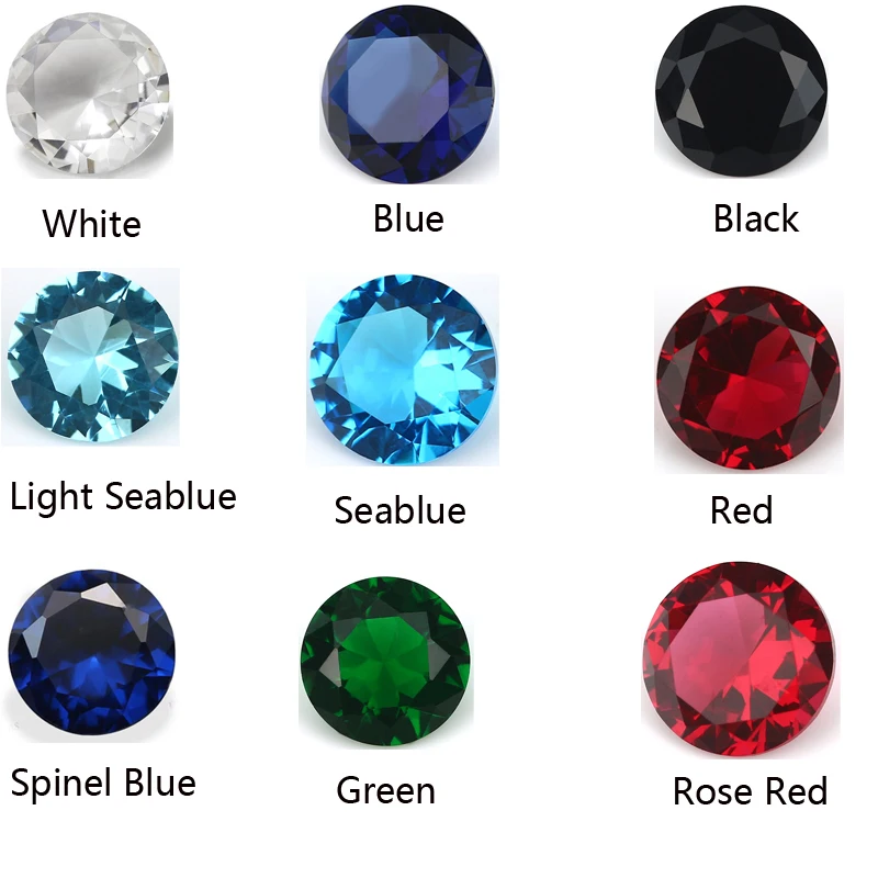 1.0~15mm Round Red Green Black White BLue Loose Glass Gemstone Machine Cut For Jewelry DIY