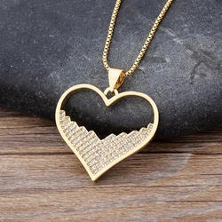 Nidin Luxury Fashion Cubic Zirconia Heart Pendant Women Gold Plated High Quality Chain Necklace Sparking Jewelry Party Gift