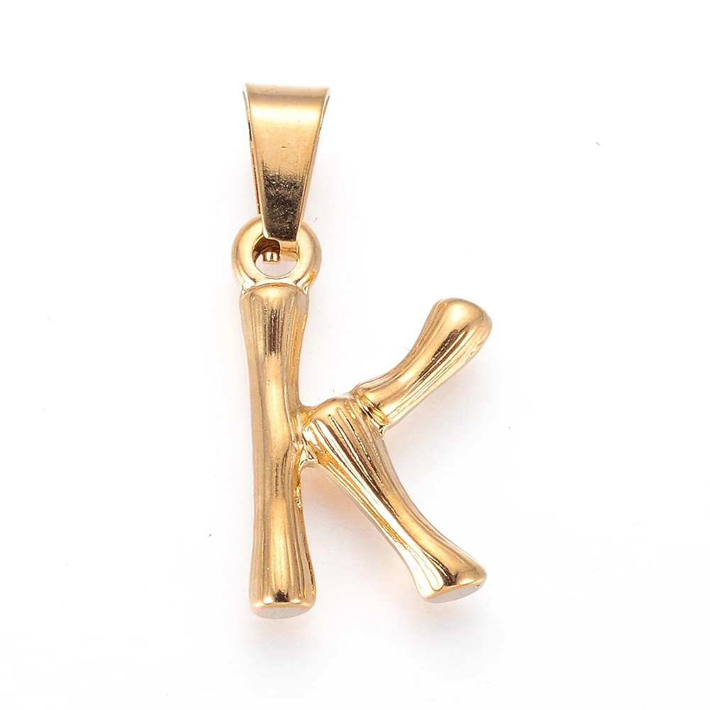 Stainless Steel Initial Name Charms Bamboo Style Alphabet 26 Letters A-Z Charm Pendants For Handmade Jewelry Finding Supplies