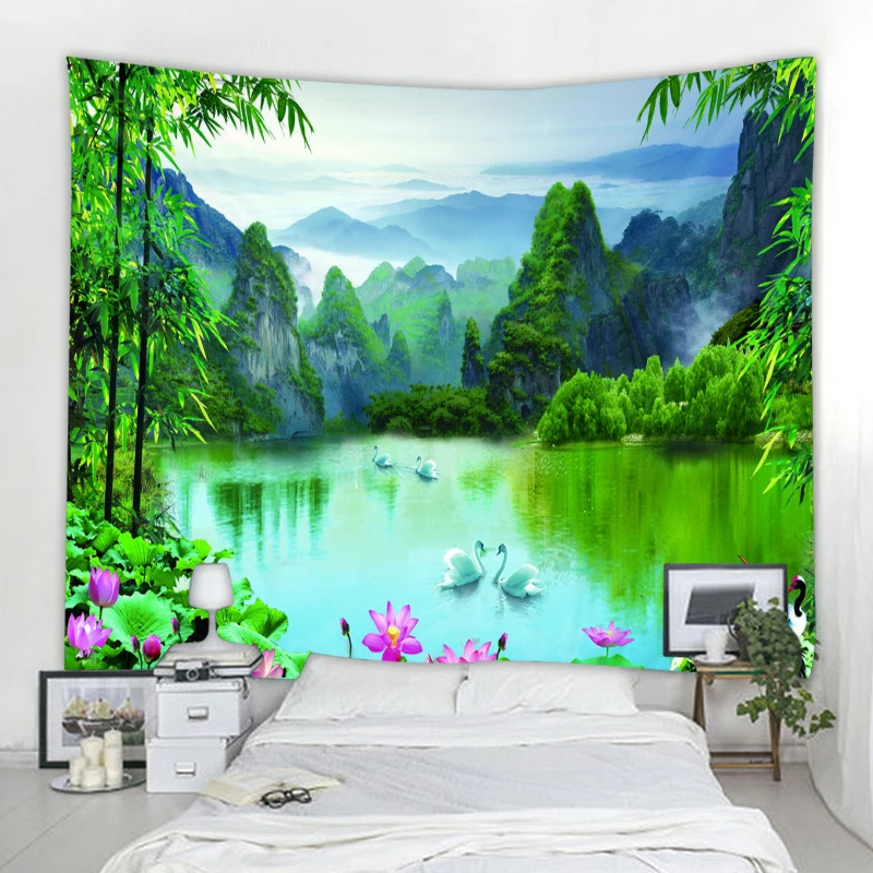 3D Landscape Landscape Tapestry Nordic Decorative Wall Tapestry Art Deco Blanket Curtain Hanging at Home Bedroom Living Room