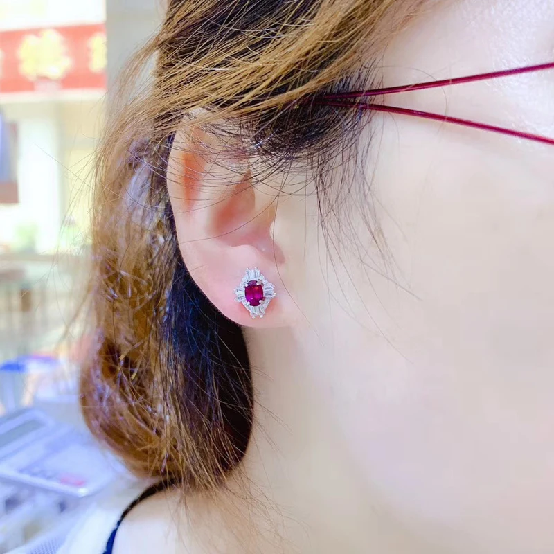CoLife Jewelry Natural Pyrope Garnet Stud Earrings for Daily Wear 4mm*6mm Garnet Silver Earrings 925 Silver Pyrope Jewelry