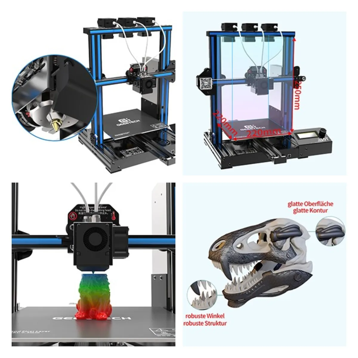 Geeetech A10T FDM 3D Printer multi color, Integrated Building Base, big size 220x220x260, Break Resuming Function, Professional