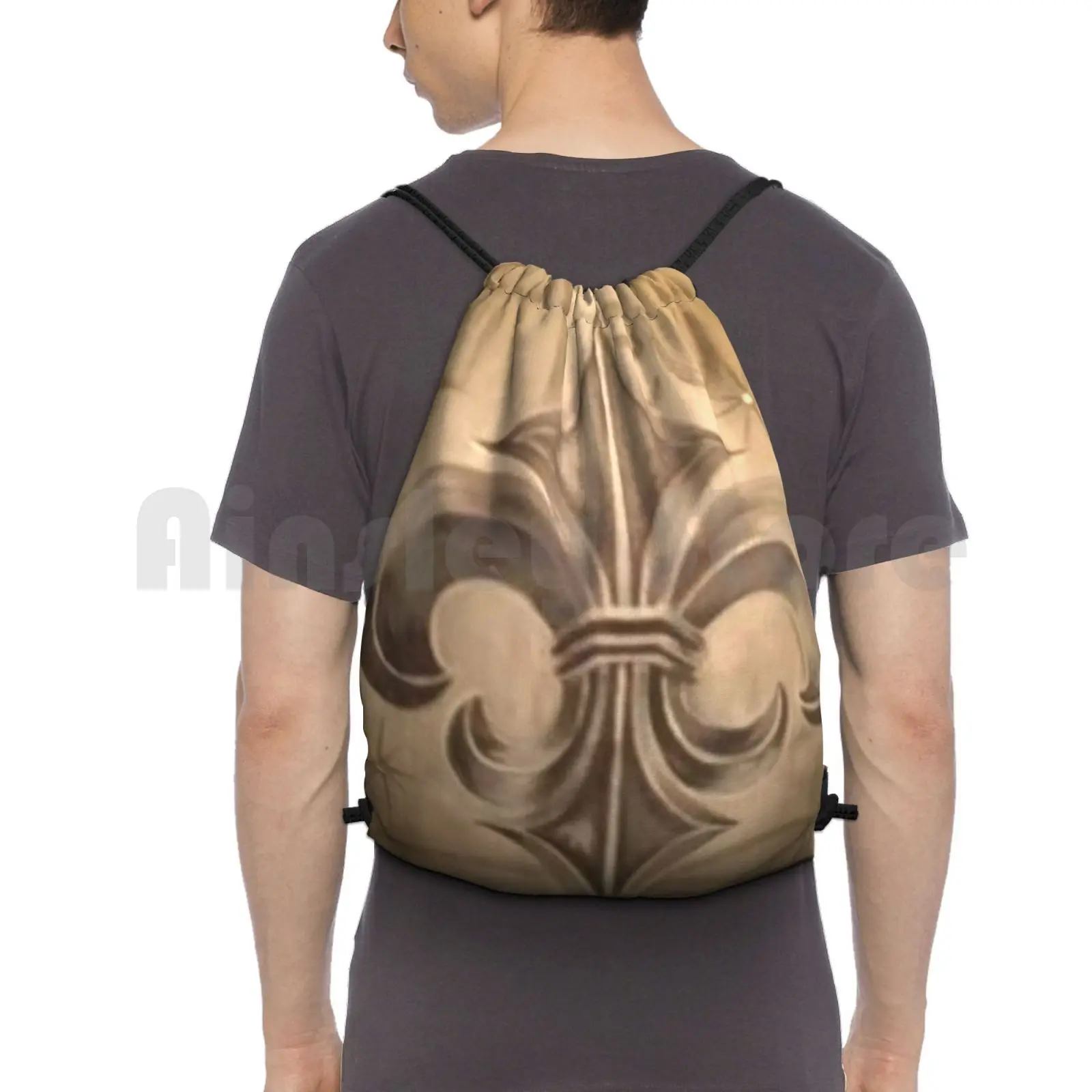 

Beige , Creme & Gray Fleur De Lis Backpack Drawstring Bag Riding Climbing Gym Bag Beige Fleur Creme Fleur Gray Fleur De Lis