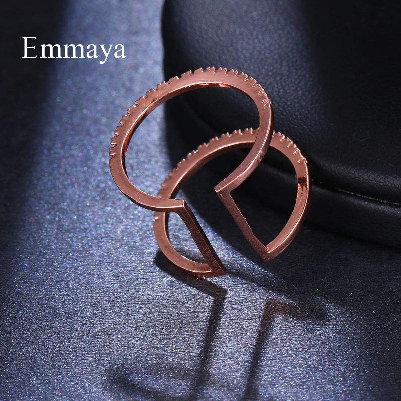 Emmaya Fashion Creative Design Double Round Connecting Appearance Zircon Adjustable Brilliant Ring For Women Present