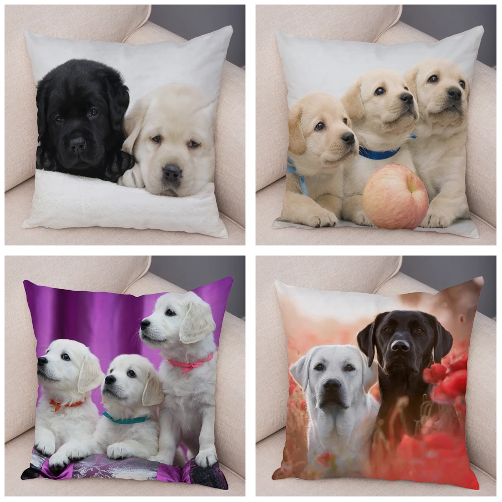 Labrador Dog Printed Cushion Cover for Sofa Home Car Decor Cute Pet Animal Pillowcase Super Soft Short Plush Pillow Case 45*45cm