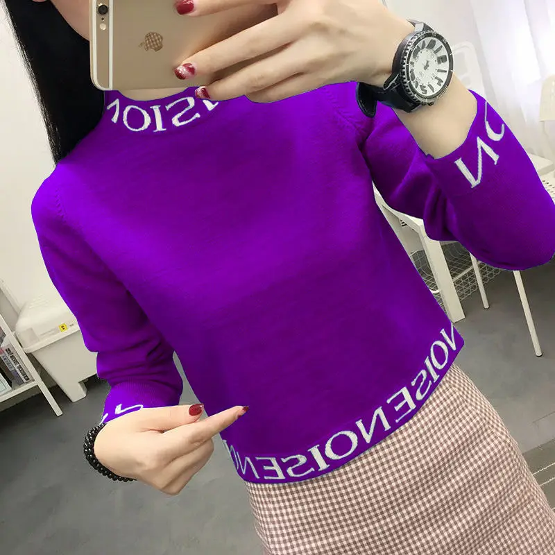 Short sweater women 2024 new high waist slim small winter coat knitted inner half high collar bottom shirt autumn and winter