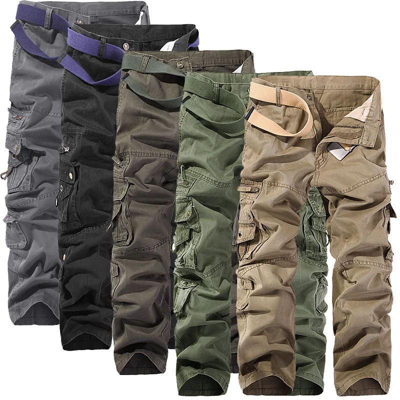 Calça cargo casual masculina, decoração de bolsos grandes, lavagem fácil, calça verde do exército, masculina, nova, outono, tamanho 40