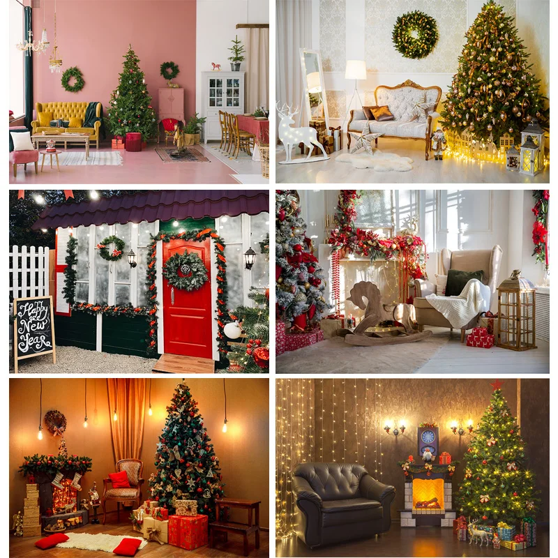 

Christmas Theme Photography Background Christmas Tree Fireplace Children Portrait Backdrops For Photo Studio Props 21522DHY-29