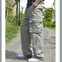 Men Plus Large Size Cargo Pants Cotton Straight Oversize Tracksuit Wide Leg Tactical Baggy Trousers 2023 Spring Summer 5XL 6XL