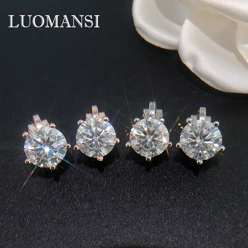 

Luomansi Real S925 Sterling Silver 2CT 8MM Moissanite Ear Clips Passed Diamond Test, Wedding Party Women's Fine Jewelry