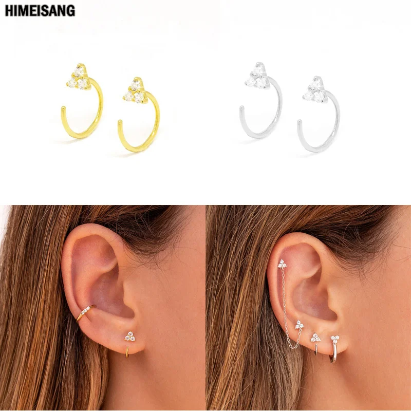 

2021 Silver Gold Filled Stud Earrings for Women Small Clover Piercing Ear Earings CZ Zircon Jewelry Ear Rings Wholesale