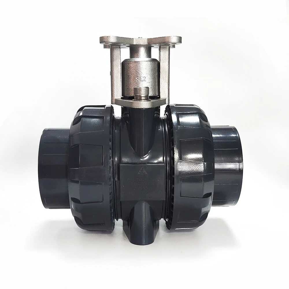 DN50 UPVC 2 way Valve Body with Union End glue connection for Electric Valve Actuator 2\