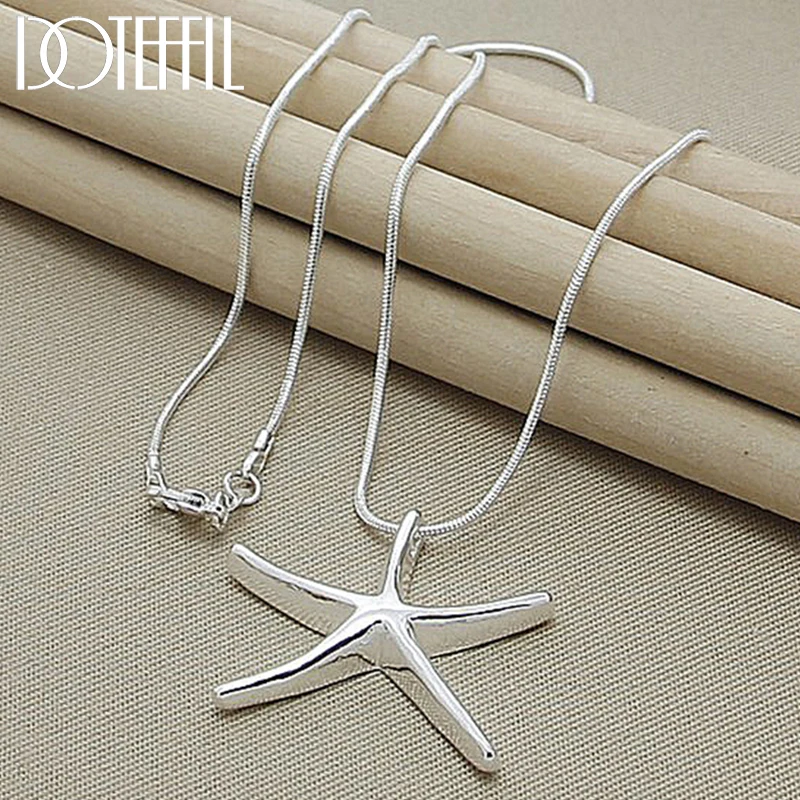

DOTEFFIL 925 Sterling Silver Fashion Star Fish Pendant Necklace 18 Inches Snake Chain For Women Jewelry Necklace Christmas Gift