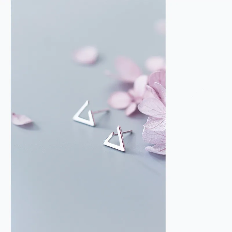 925 Sterling Silver Jewelry Triangle Stud Earrings For Women Girls Friend Kid Lady Wedding Jewelry Gift Dropsgipping EH86