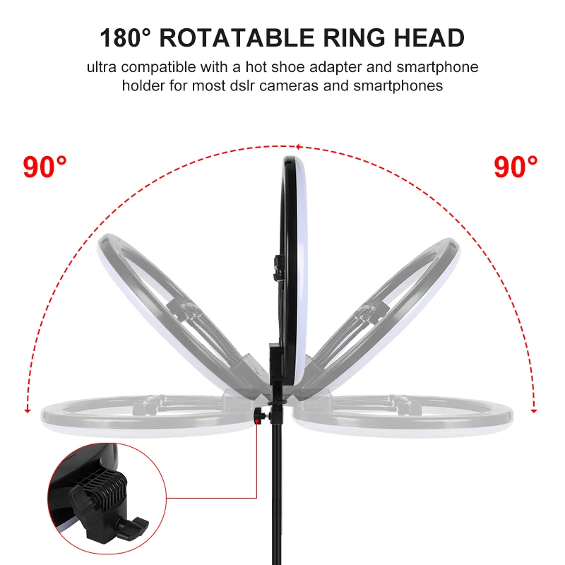 PYNSSEU-Anel de Luz LED Colorido com Tripé, Clipe de Telefone, Vlogging Live, Vídeo Curto, YouTube, RGB, 45cm, 2m