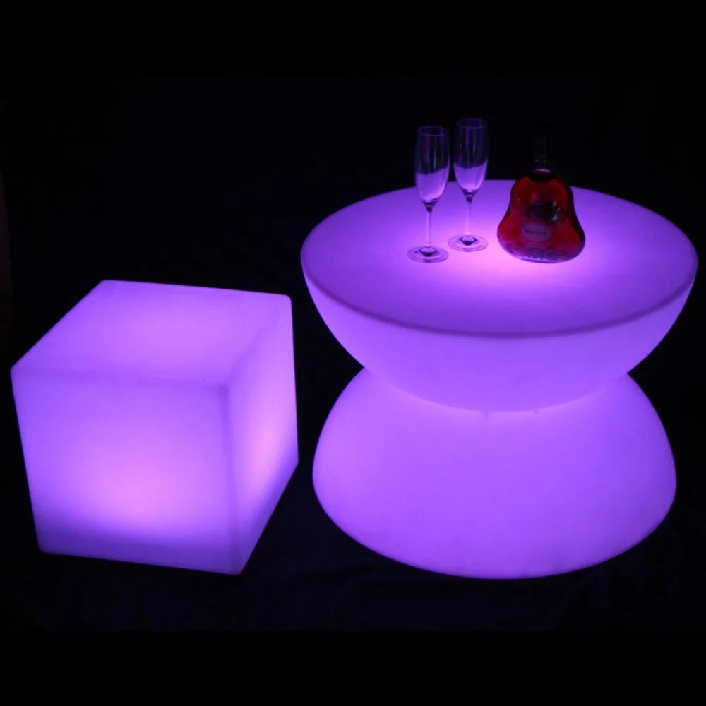 LED Glowing Table Chair Set Bar Furniture Sets SK-LF16B (D66*H44cm) 1pc+4pcs LED Cube Chair D40cm Free Shipping 1set