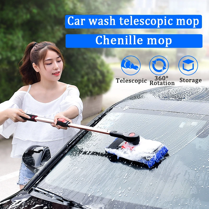 

NEW Upgrade 360° Rotation Car Wash Brush Telescoping Handle Strong water absorption Chenille Mop With towel gloves Cleaning Tool