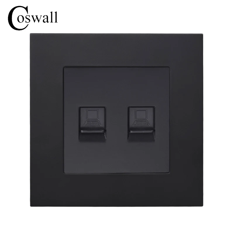 COSWALL Simple Style PC Panel Wall Socket 2 Gang CAT5E RJ45 Internet Outlet Computer Data Jack Black White Gold Grey E20 Series