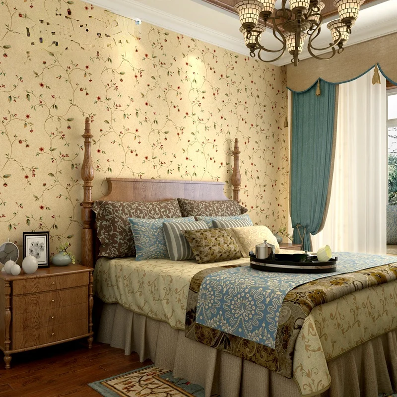 American Style Idyllic Small Floral Wall Cloth Seamless Whole House Bedroom Retro Living Room Villa Wall Covering Fabric