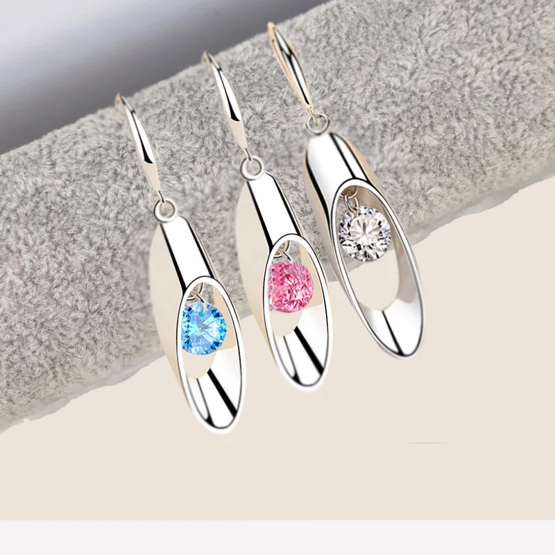 CAOSHI Korean Style Elegant Pendant Earrings with Swing Crystal Stone for Women Simple Design Versatile Earrings Jewelry Gifts