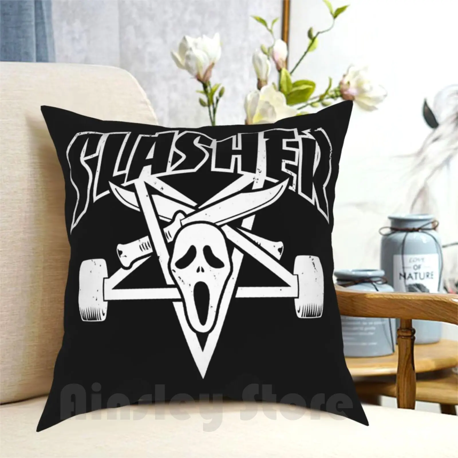 Slasher Pillow Case Printed Home Soft Throw Pillow Slasher Movies Horror Halloween Skateboarding Knives Killer Horror