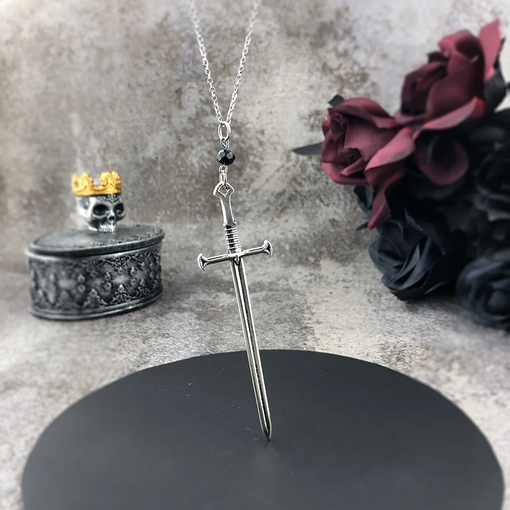 VamGoth1573 Gothic Necklace For Women Sword Pendant Long Necklace Silver Color Tarot Occult Dark Jewelry 2020 New VGN011