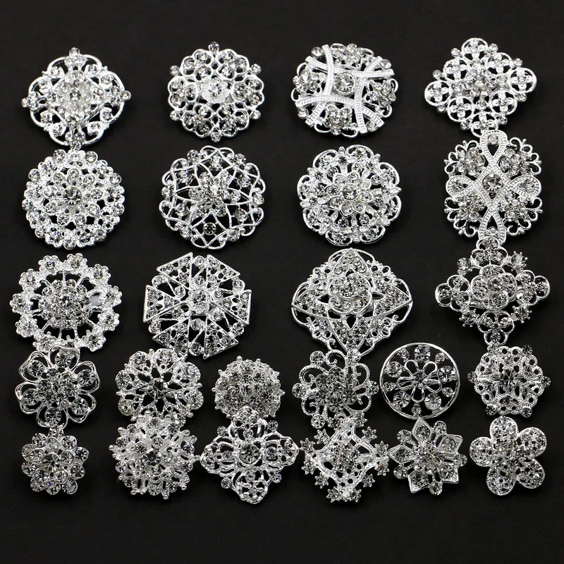 Baiduqiandu Brand Wholesale Crystal Rhinestones Flower Brooches for Wedding Invitation / Cake Decoration / DIY Bouquet Kits