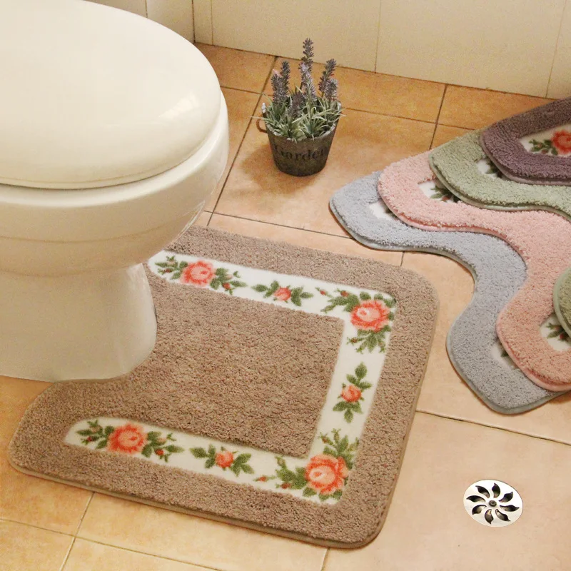 Pastoral U Shaped Toilet Rugs Non-Slip WC Mat Warm Feet Toilet Mat Water Absorbent Bath Mat Home Decor Pedestal Toilet Rug