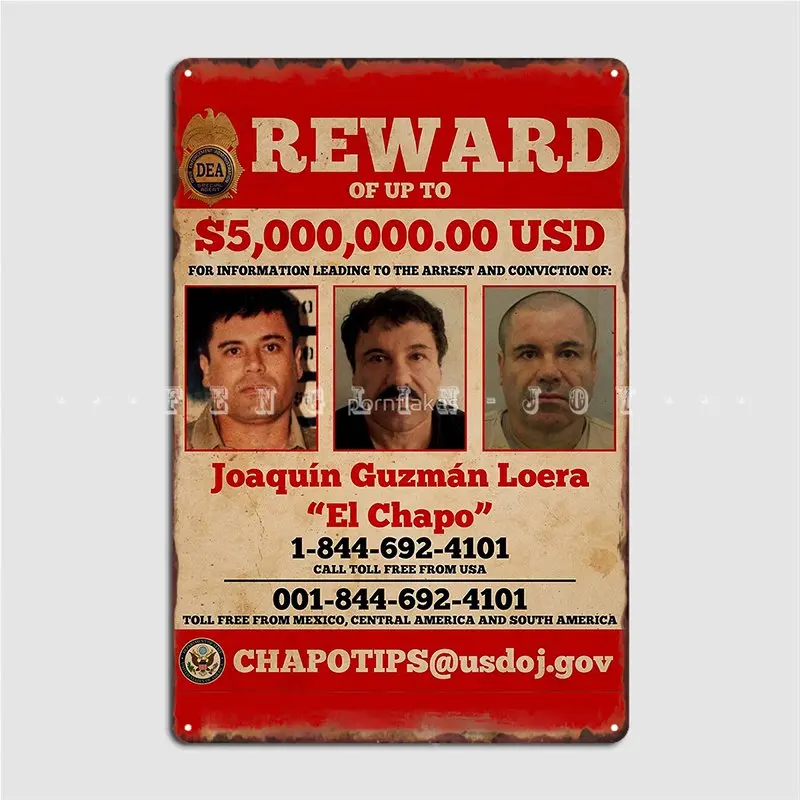 El Chapo Wanted Metal Plaque Poster Cinema Living Room Cinema Create Wall Decor Tin Sign Poster