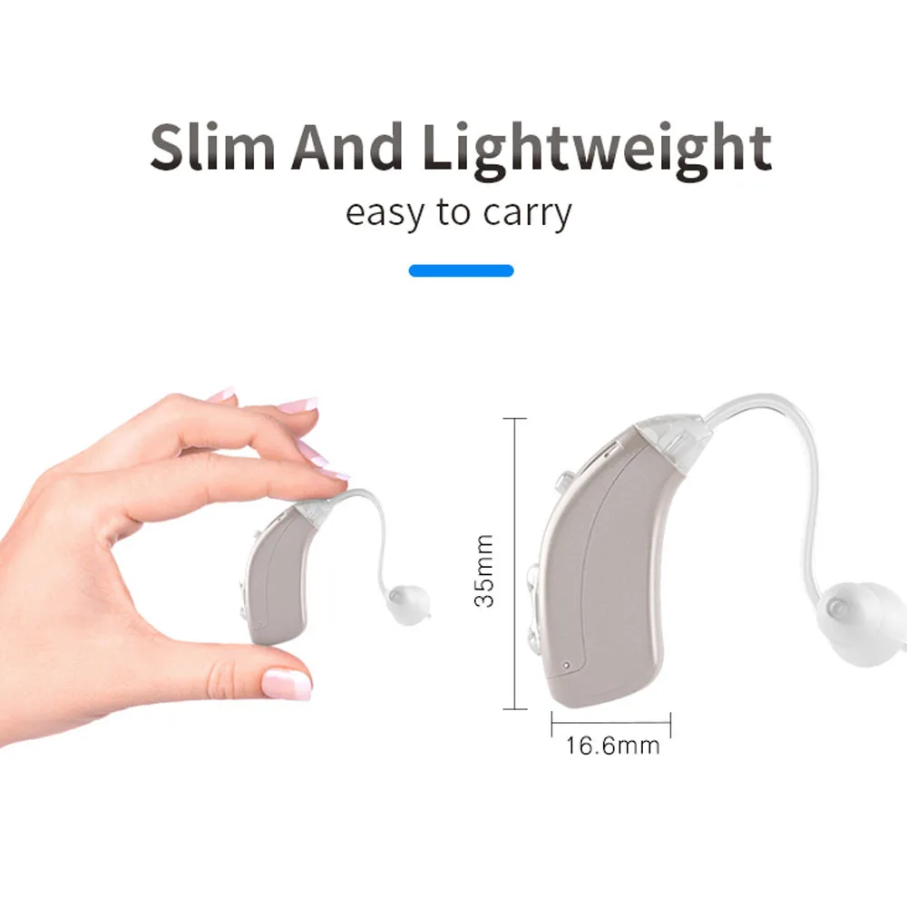 2pcs Mini Hearing Aids Rechargeable Ear Back Type Hearing Device Sound Amplifier with Recharging Base