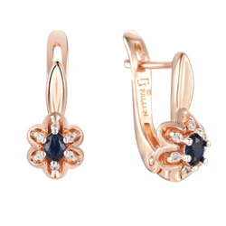 FJ Women Royal Blue 585 Rose Gold Color  Flowers Dangle Earrings