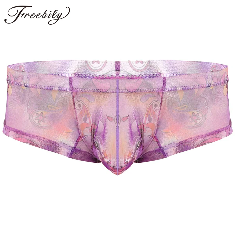 

Mens Underwear See Through Sheer Lingerie Panties Jockstraps Bulge Pouch Flower Printed Sissy Gay Briefs Underwear Underpants