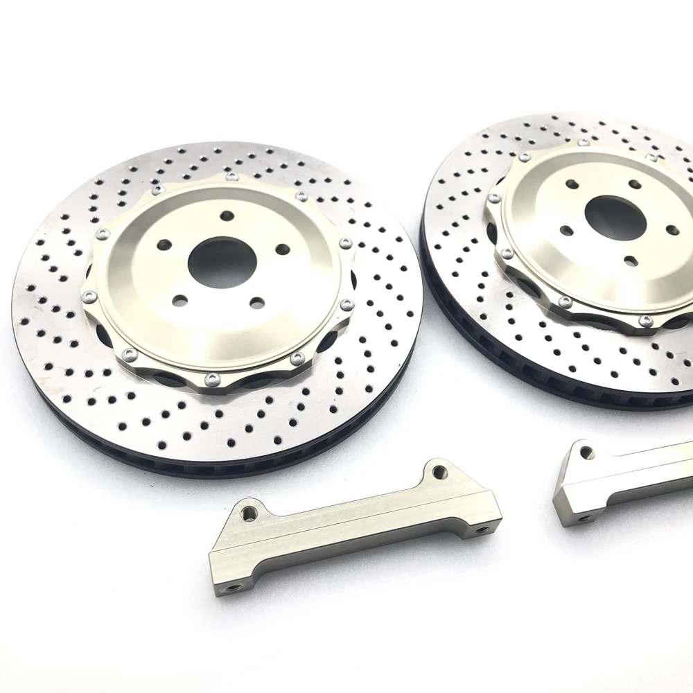 

High-performance brake disc with champagne-colored center caps and brackets for the BMW-E90/E92 and E46-19 inch rear wheels