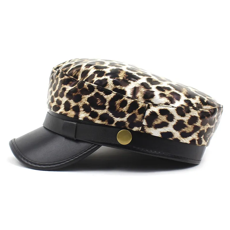 2021 Pu Leopard Grain Beret Octagonal Cap Autumn and Winter Painter Hat for Girl and Women 57