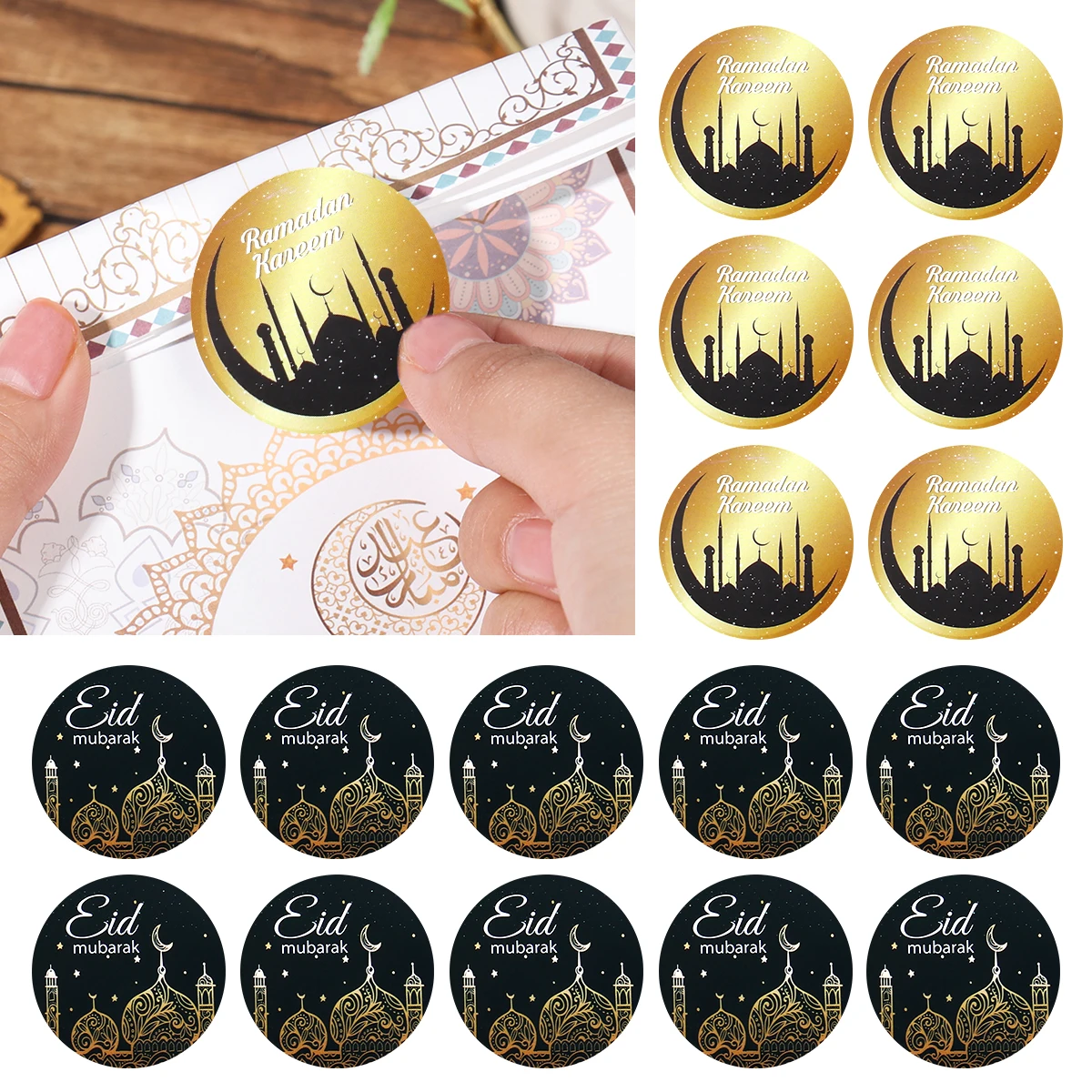 20/60/120pcs Ramadan EID Mubarak Decoration Paper Sticker Gift Lable Seal Sticker Islamic Muslim Eid al-fitr Decoration Supplies