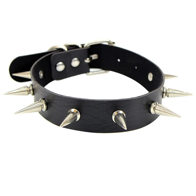 Rose red Blue Yellow Gothic Pu Leather Pink spiked punk choker collar spikes Rivets women Studded chocker necklace jewelry