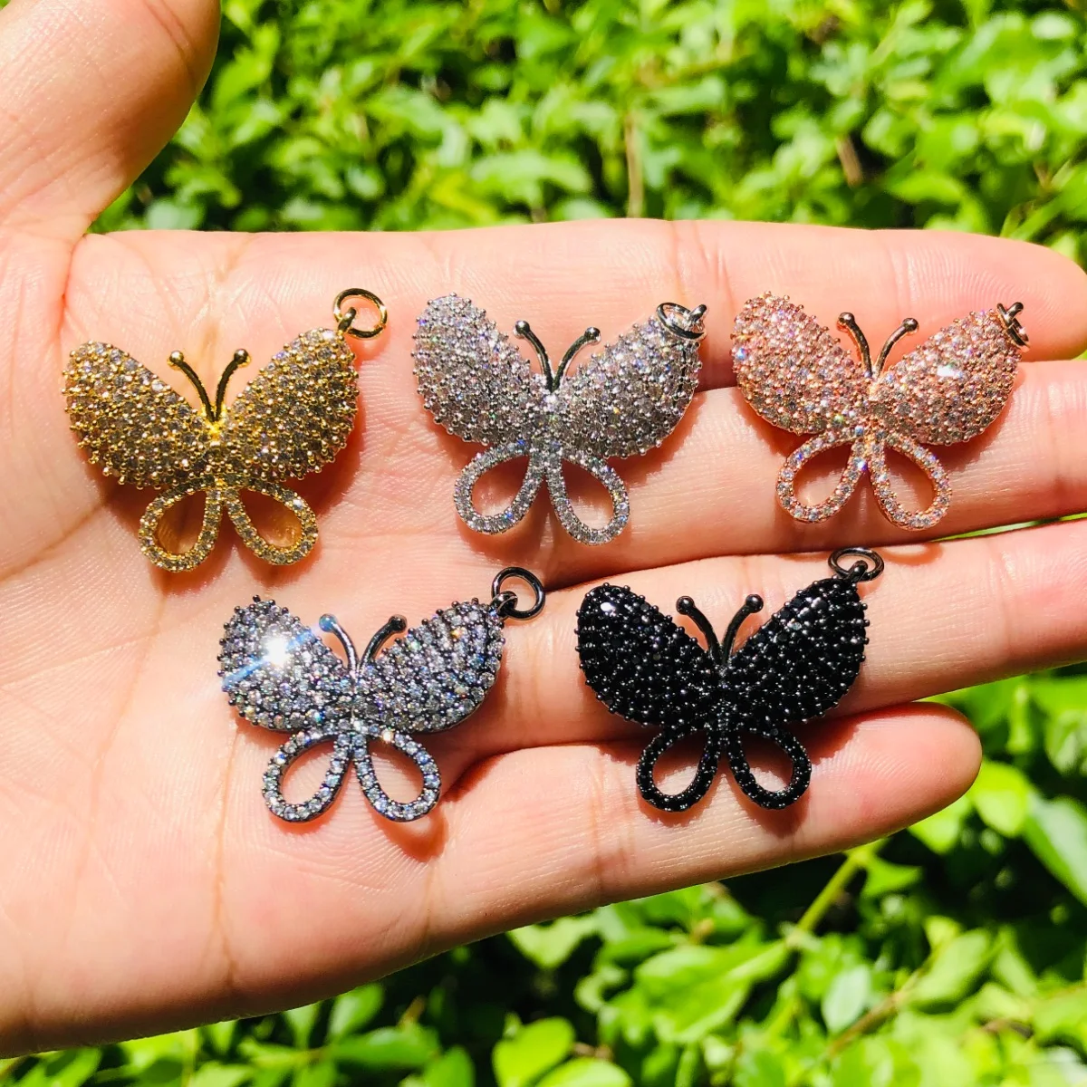 5pcs Butterfly Charms for Women Bracelet Making Clear Rhinestone Pave Pendant Necklace Handcraft Jewelry DIY Accessory Wholesale