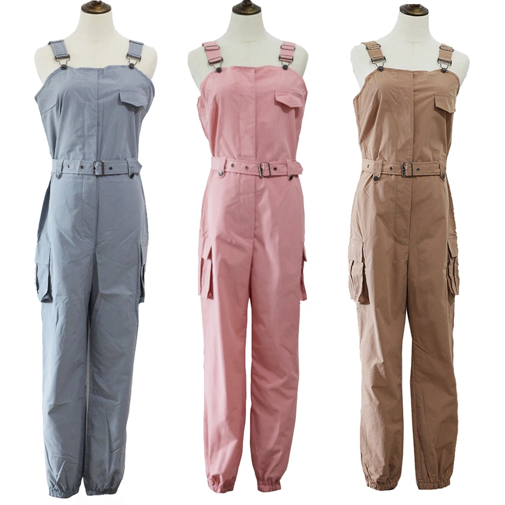 Women Fashion Sleeveless Pockets Blet Ankle Tied Long Pants Overall Jumpsuit 2021 Autumn Harem Pants Female Rompers Playsuit