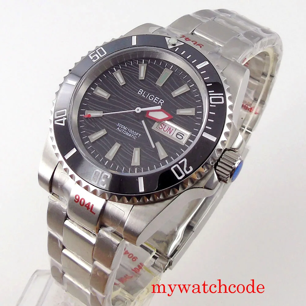 Bliger 40mm czarny szary zielony tarcza NH36 szafirowe szkło zielony Luminous 5ATM automatyczny zegarek mechaniczny stalowy pasek ceramiczna ramka szkiełka zegarka